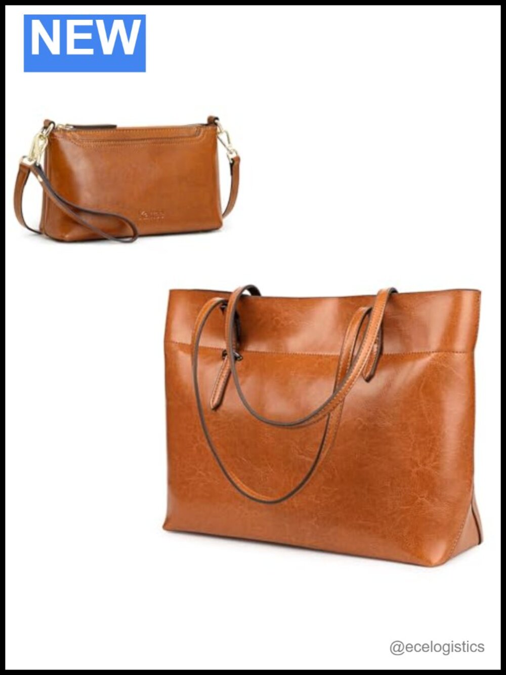 2-Piece Leather Tote & Crossbody Bag Set with Straps